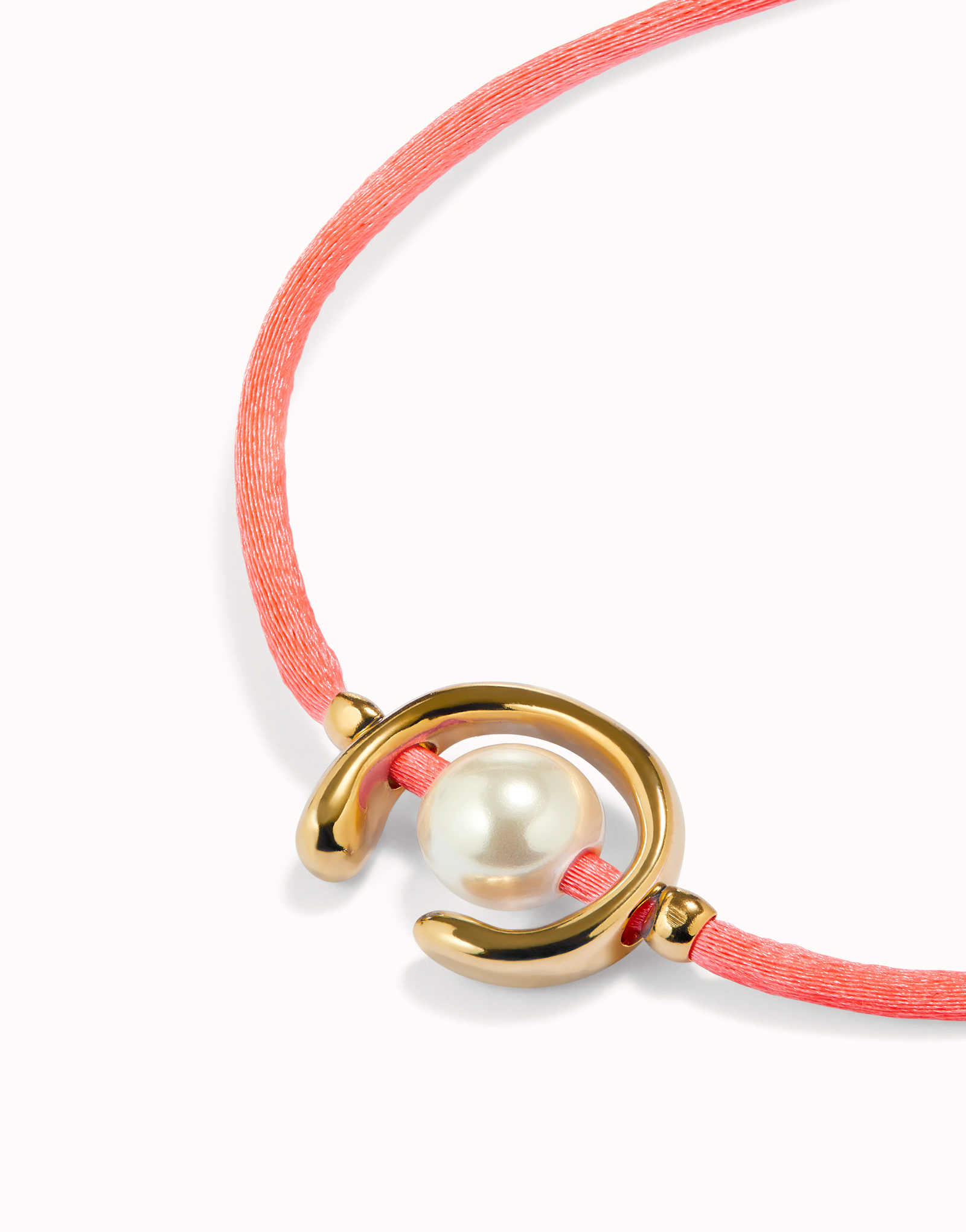 18K gold-plated fuchsia thread bracelet with shell pearl accessory., Golden, large image number null